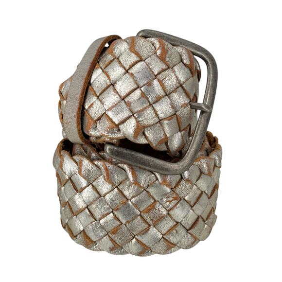 Fossil Women’s Wide Braided Belt SZ M Silver Boho Metallic Rustic Western Y2K - Picture 1 of 7